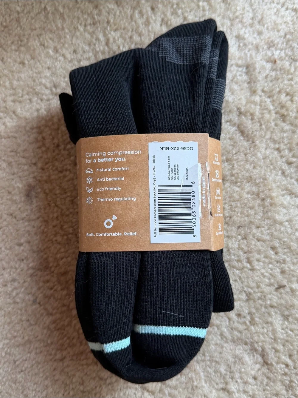 NWT OneCompress Black Knee High Compression Socks - Bamboo Blend - Sz XL/2XL